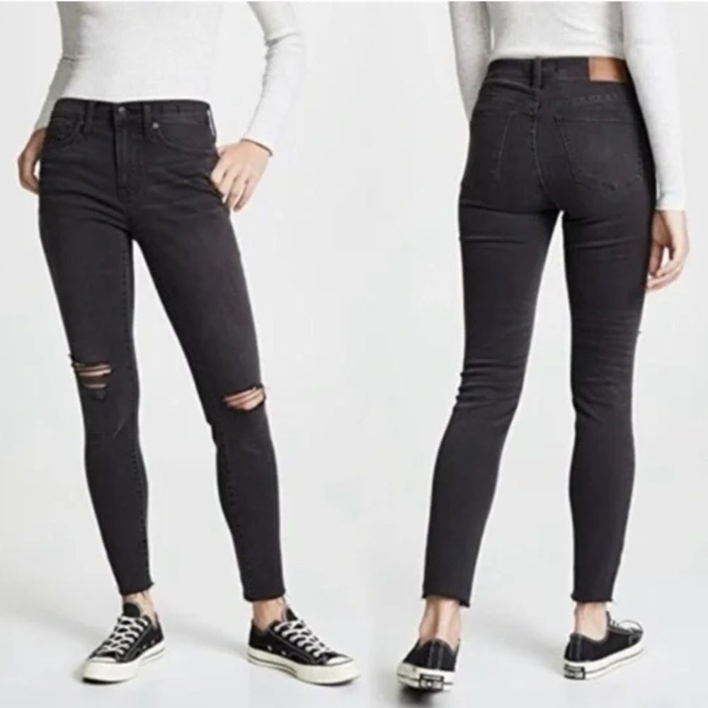 Madewell High Rise 9” Skinny Jeans Raw Hem Charcoal Size 27